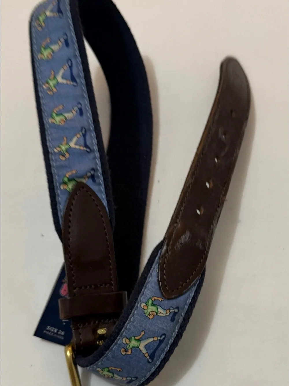 Vineyard Vines Navy Webbing Belt with Tennis Player Ribbon